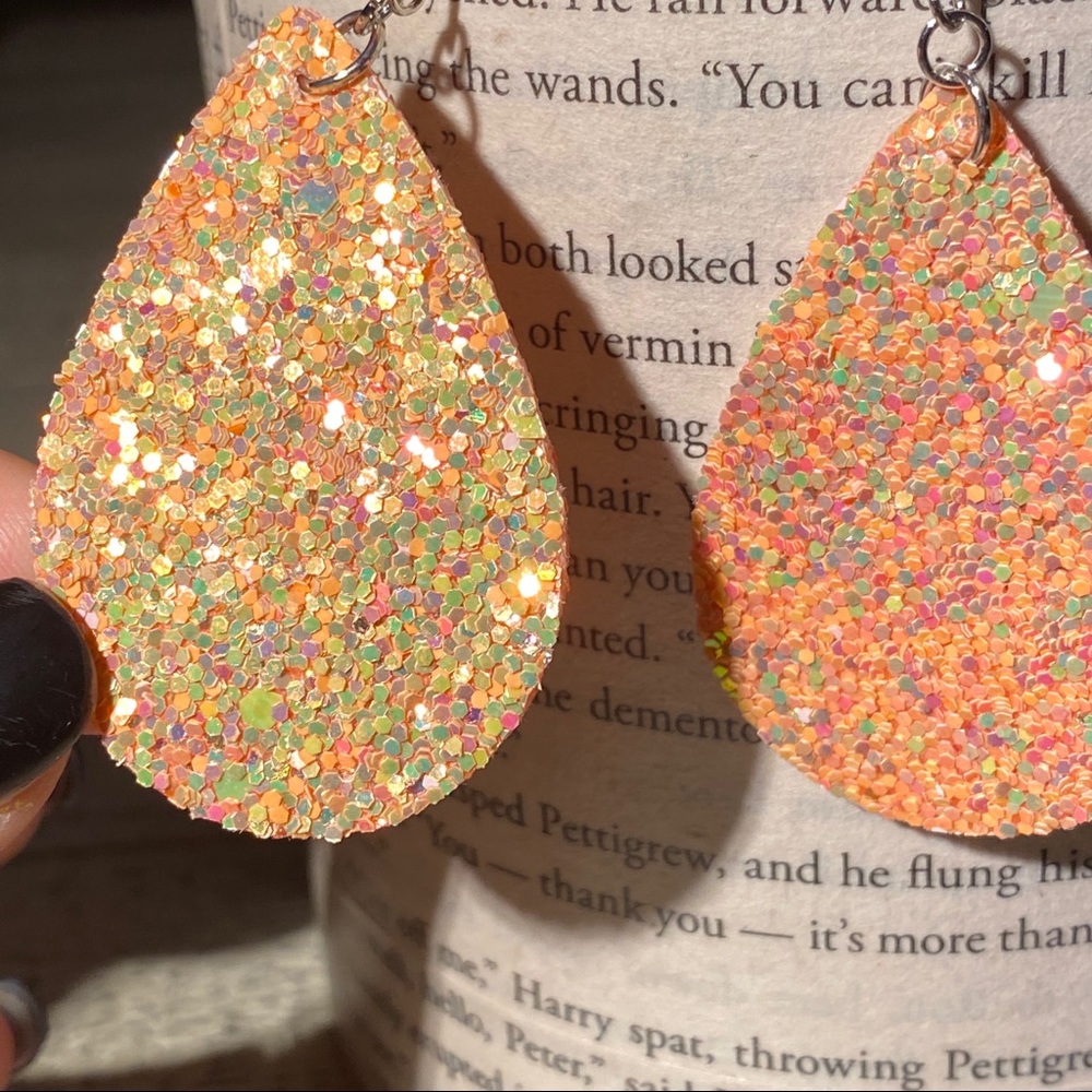 3 for $15 Orange Yellow Iridescent Glitter Earring - Picture 4 of 5
